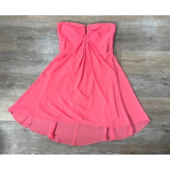 Rubber Ducky Sz M Pink Coral Ruched Strapless Formal Mini Fit and Flare Dress - Picture 1 of 7